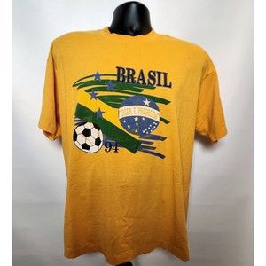 1994 Brazil Soccer T-Shirt Mens XL Fruit of the Loom Best Single Stitch 50-50